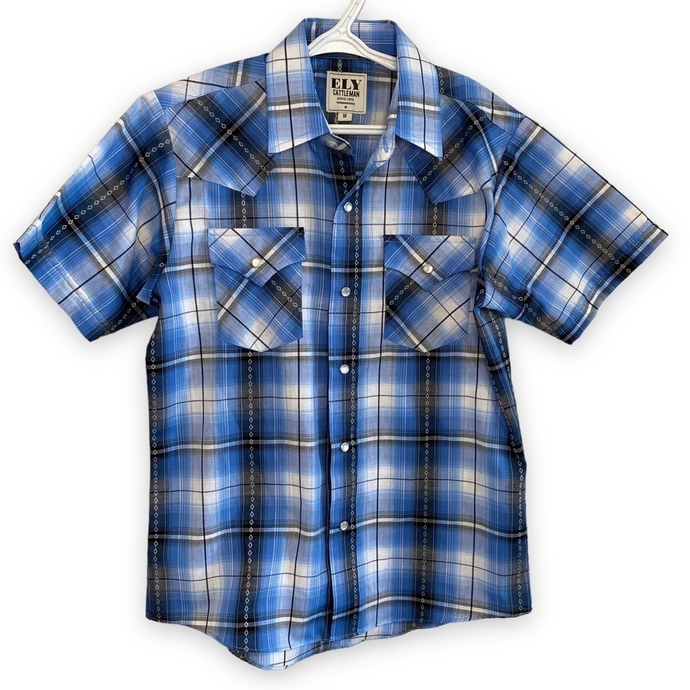 ELY Cattleman Blue Plaid Western Shirt - Size Medium - NWOT